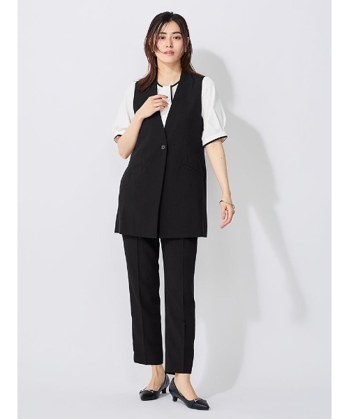 Perfect Suit FActory(パーフェクトスーツファクトリー)の「リネンライク【ボーテ・シルエット】ジレ ブラック/ネイビー/ブラウン(ビジネスシャツ・レディース・ブラック・S/M/L)」の3枚目の写真