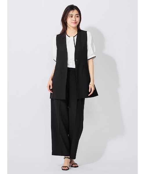 Perfect Suit FActory(パーフェクトスーツファクトリー)の「リネンライク【ボーテ・シルエット】ジレ ブラック/ネイビー/ブラウン(ビジネスシャツ・レディース・ブラック・S/M/L)」の4枚目の写真