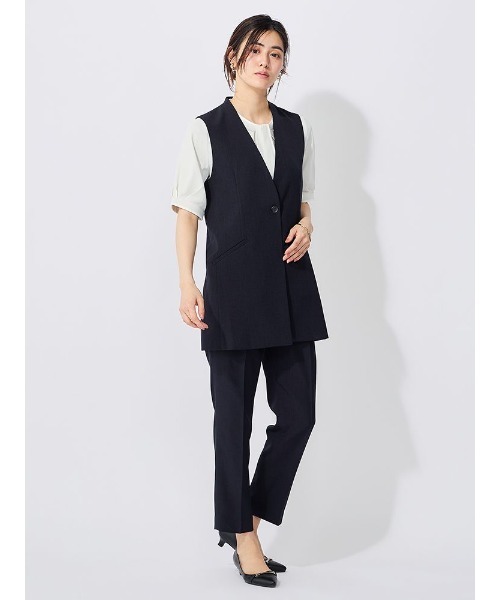 Perfect Suit FActory(パーフェクトスーツファクトリー)の「リネンライク【ボーテ・シルエット】ジレ ブラック/ネイビー/ブラウン(ビジネスシャツ・レディース・ブラック・S/M/L)」の6枚目の写真