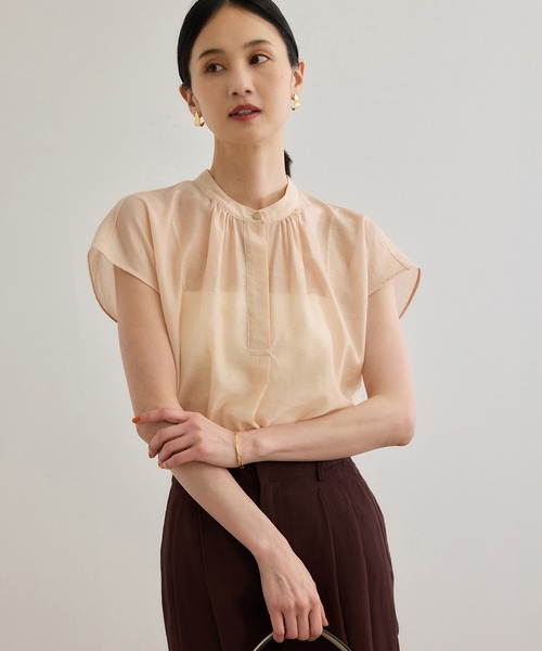 ROPE'(ロペ)の「【洗える】キュプラシルク フレンチスリーブブラウス(シャツ/ブラウス・レディース・ネイビー/ホワイト/ベージュ/ピンク系その他2・FREE)」の4枚目の写真