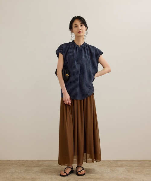 ROPE'(ロペ)の「【洗える】キュプラシルク フレンチスリーブブラウス(シャツ/ブラウス・レディース・ネイビー/ホワイト/ベージュ/ピンク系その他2・FREE)」の5枚目の写真