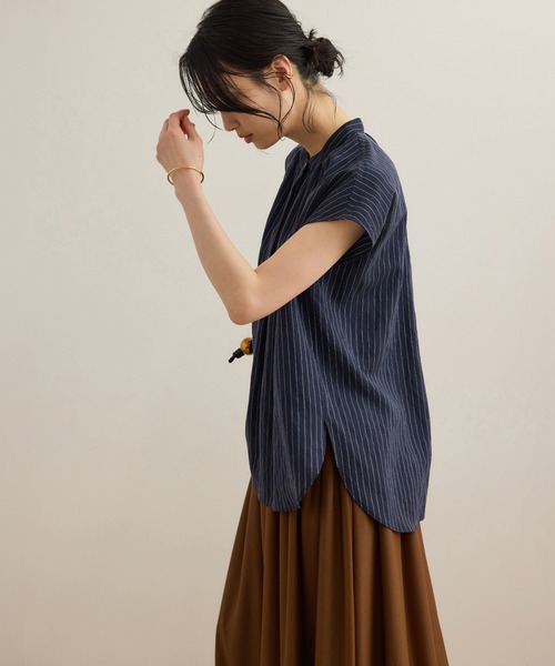 ROPE'(ロペ)の「【洗える】キュプラシルク フレンチスリーブブラウス(シャツ/ブラウス・レディース・ネイビー/ホワイト/ベージュ/ピンク系その他2・FREE)」の7枚目の写真