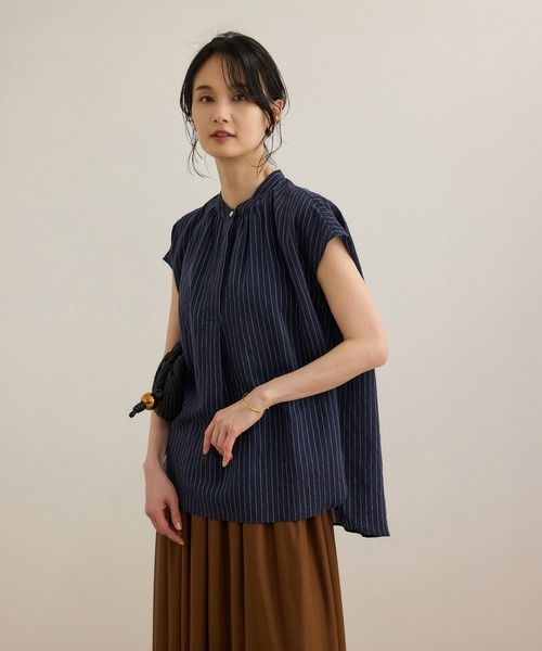 洗える】キュプラシルク フレンチスリーブブラウス（シャツ