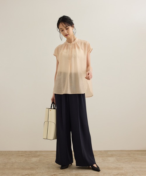 ROPE'(ロペ)の「【洗える】キュプラシルク フレンチスリーブブラウス(シャツ/ブラウス・レディース・ネイビー/ホワイト/ベージュ/ピンク系その他2・FREE)」の9枚目の写真