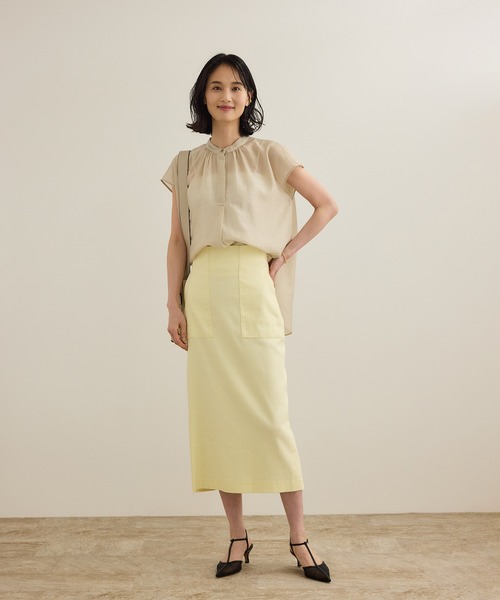 セール】【洗える】キュプラシルク フレンチスリーブブラウス（シャツ