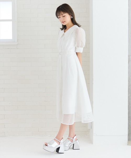 REDYAZEL（レディアゼル）の「ビッグカラースクエアレースワンピース（ワンピース・レディース・ネイビー/オフホワイト/ベージュ・FREE）」の9枚目の写真