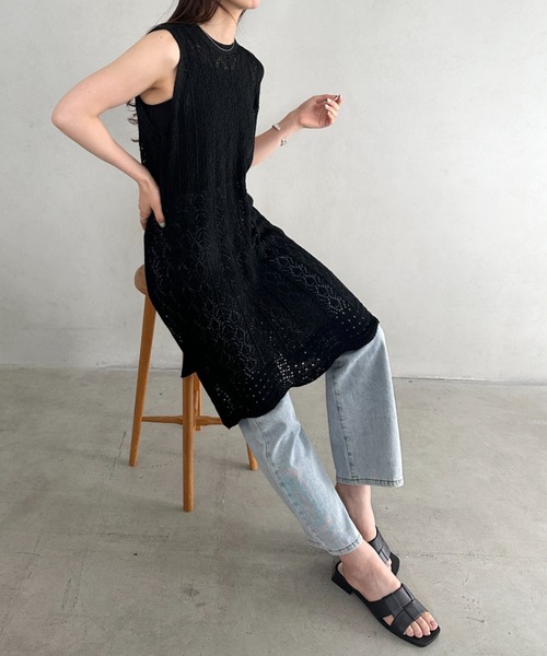 ZIMMERMANN 透かし編みニット マキシワンピース【関税なし】 セール】透かし編みニットノースリワンピース（ワンピース