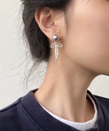 YU-KA:パールリボンデザインピアス Pearl ribbon design pierce gray