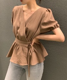 Vネックリボントップス