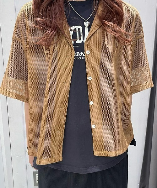 Right-on（ライトオン）の「【HONEYSUCKLE ROSE】メッシュ開襟シャツ（シャツ/ブラウス・レディース・ブラウン/ブラック/オフホワイト・L/M）」の3枚目の写真