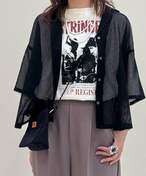 Right-on（ライトオン）の「【HONEYSUCKLE ROSE】メッシュ開襟シャツ（シャツ/ブラウス・レディース・ブラウン/ブラック/オフホワイト・L/M）」の10枚目の写真