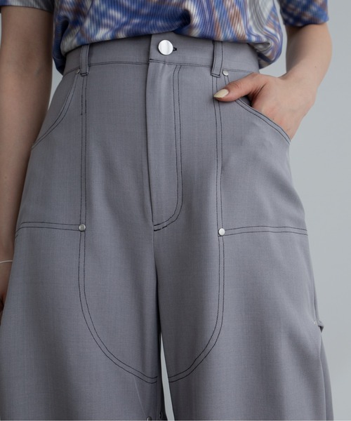 VACANCY（ヴァカンシー）の「ランダムリベットワイドスラックスパンツ（スラックス・レディース・レッド/ライトグレー/ブラック・SMALL/MEDIUM/LARGE）」の9枚目の写真