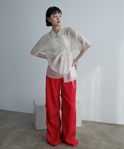 VACANCY（ヴァカンシー）の「ランダムリベットワイドスラックスパンツ（スラックス・レディース・レッド/ライトグレー/ブラック・SMALL/MEDIUM/LARGE）」の18枚目の写真