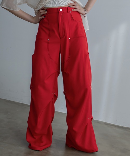 VACANCY（ヴァカンシー）の「ランダムリベットワイドスラックスパンツ（スラックス・レディース・レッド/ライトグレー/ブラック・SMALL/MEDIUM/LARGE）」の12枚目の写真