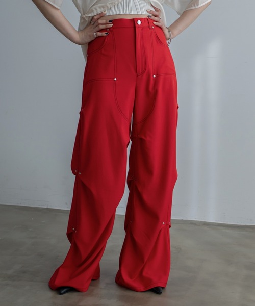 VACANCY（ヴァカンシー）の「ランダムリベットワイドスラックスパンツ（スラックス・レディース・レッド/ライトグレー/ブラック・SMALL/MEDIUM/LARGE）」の13枚目の写真