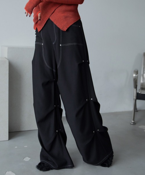 VACANCY（ヴァカンシー）の「ランダムリベットワイドスラックスパンツ（スラックス・レディース・レッド/ライトグレー/ブラック・SMALL/MEDIUM/LARGE）」の22枚目の写真