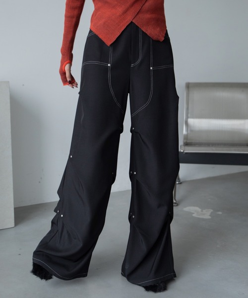 VACANCY（ヴァカンシー）の「ランダムリベットワイドスラックスパンツ（スラックス・レディース・レッド/ライトグレー/ブラック・SMALL/MEDIUM/LARGE）」の21枚目の写真