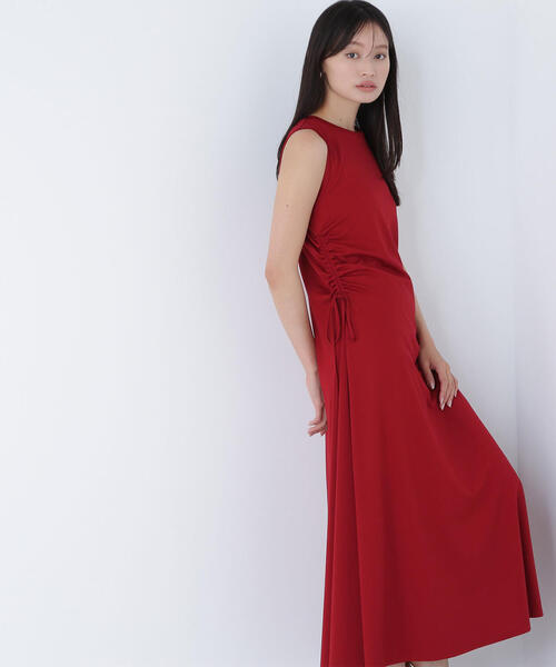 ☆日本未入荷*Massimo Dutti*新作*ギャザーサイドワンピ/BROWN☆ ニットコンビギャザーワンピース （ロング・マキシ丈ワンピース
