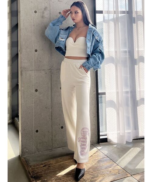 GYDA Short ラメパーカー ラメフレアパンツ セットアップ ホワイト セール】GYDAラメフレアパンツ【SETUP着用可】（スウェット