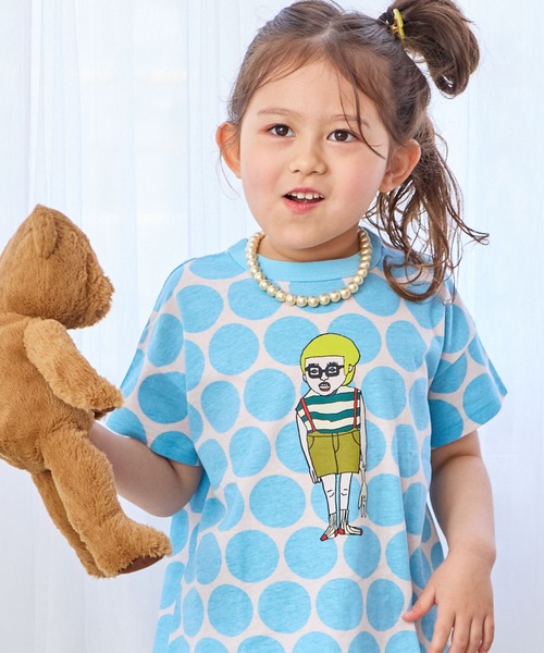 MARKEY'S（マーキーズ）の「総柄ワイドTシャツ（Tシャツ/カットソー・キッズ・ブラック/ライトブルー/ブルー系2/グレー/オフホワイト/イエロー/オレンジ/ミント/ベージュ/ピンク・L/M/S/XS/LL）」の7枚目の写真