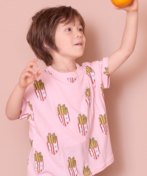 MARKEY'S（マーキーズ）の「総柄ワイドTシャツ（Tシャツ/カットソー・キッズ・ブラック/ライトブルー/ブルー系2/グレー/オフホワイト/イエロー/オレンジ/ミント/ベージュ/ピンク・L/M/S/XS/LL）」の9枚目の写真