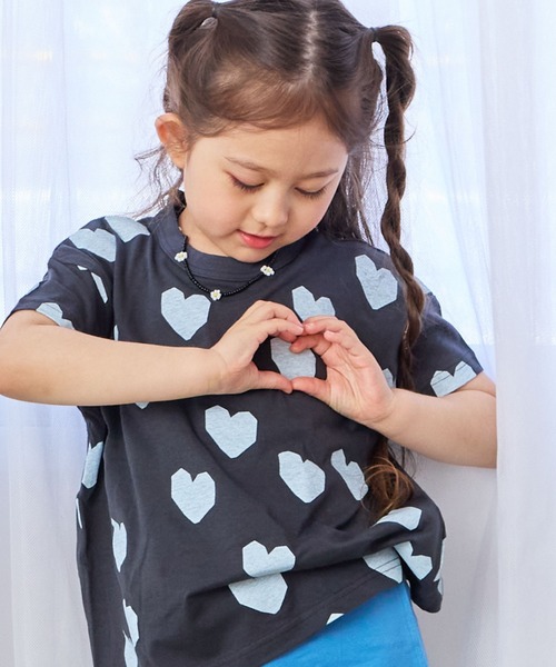 MARKEY'S（マーキーズ）の「総柄ワイドTシャツ（Tシャツ/カットソー・キッズ・ブラック/ライトブルー/ブルー系2/グレー/オフホワイト/イエロー/オレンジ/ミント/ベージュ/ピンク・L/M/S/XS/LL）」の3枚目の写真