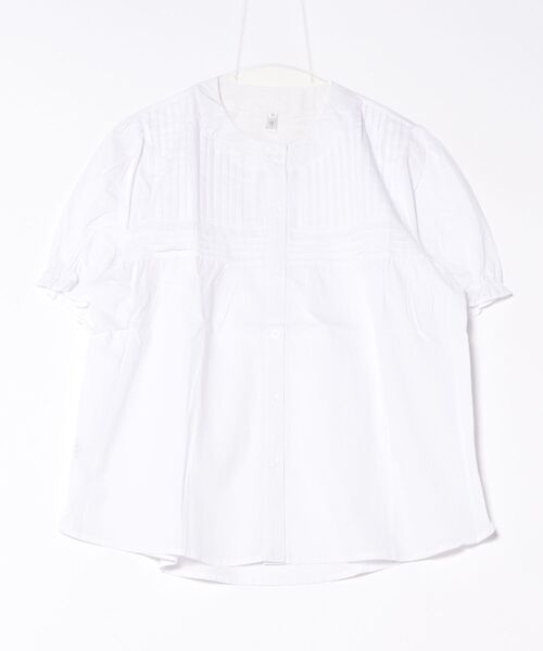 BLANC FICELLE（ブランフィセル）の「ピンタック　バンドカラー　半袖シャツ（シャツ/ブラウス・レディース・ホワイト/ベージュ/ライトベージュ・M/L/XL）」の11枚目の写真