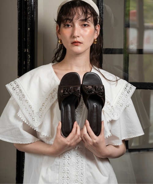 国内配送【DOLCE&GABBANA】レザー リボン サンダル 新品未使用】DOLCE&GABBANA アンクルリボンサンダル