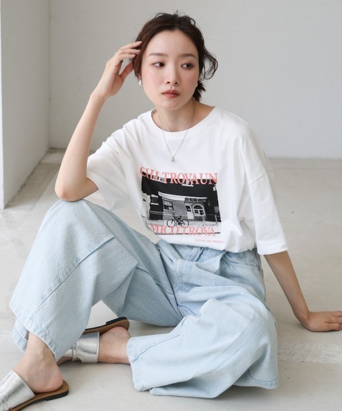 Bab（バブ）の「フォトプリントカラーロゴ半袖Ｔシャツ（Tシャツ/カットソー・レディース・ピンク/ブルーグリーン・M）」の3枚目の写真