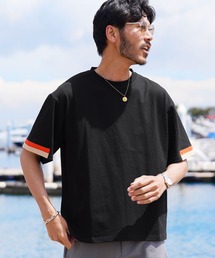 袖ライン アクセントスリーブ コットン 半袖Tシャツ カットソー
