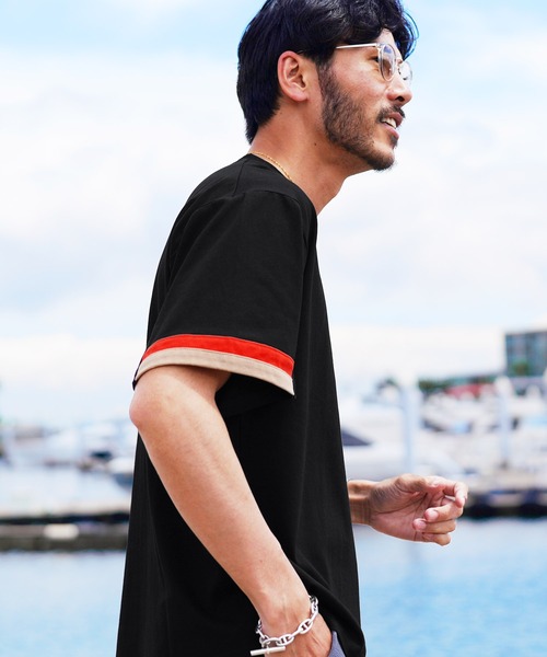 jiggys shop(ジギーズショップ)の「袖ライン アクセントスリーブ コットン 半袖Tシャツ カットソー(Tシャツ/カットソー・メンズ・チャコールグレー/ブラック・X-LARGE/LARGE/MEDIUM)」の6枚目の写真