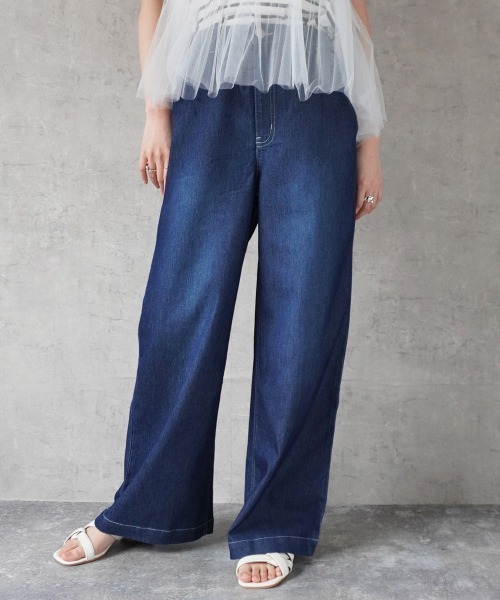 SELECT LEVERY(セレクトリベリー)の「アイスメッシュデニムワイドパンツ(デニムパンツ・レディース・ネイビー/ワンウォッシュ/ブルー系その他/ブルー・SMALL/LARGE/X-LARGE/MEDIUM)」の1枚目の写真