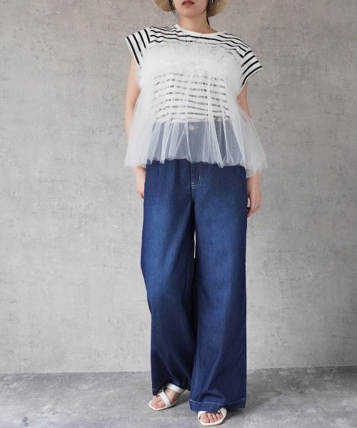 SELECT LEVERY(セレクトリベリー)の「アイスメッシュデニムワイドパンツ(デニムパンツ・レディース・ネイビー/ワンウォッシュ/ブルー系その他/ブルー・SMALL/LARGE/X-LARGE/MEDIUM)」の9枚目の写真