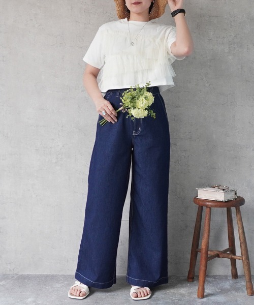 SELECT LEVERY(セレクトリベリー)の「アイスメッシュデニムワイドパンツ(デニムパンツ・レディース・ネイビー/ワンウォッシュ/ブルー系その他/ブルー・SMALL/LARGE/X-LARGE/MEDIUM)」の13枚目の写真