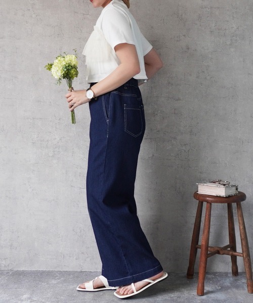 SELECT LEVERY(セレクトリベリー)の「アイスメッシュデニムワイドパンツ(デニムパンツ・レディース・ネイビー/ワンウォッシュ/ブルー系その他/ブルー・SMALL/LARGE/X-LARGE/MEDIUM)」の14枚目の写真