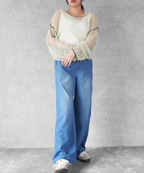 SELECT LEVERY(セレクトリベリー)の「アイスメッシュデニムワイドパンツ(デニムパンツ・レディース・ネイビー/ワンウォッシュ/ブルー系その他/ブルー・SMALL/LARGE/X-LARGE/MEDIUM)」の5枚目の写真