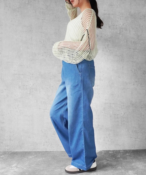 SELECT LEVERY(セレクトリベリー)の「アイスメッシュデニムワイドパンツ(デニムパンツ・レディース・ネイビー/ワンウォッシュ/ブルー系その他/ブルー・SMALL/LARGE/X-LARGE/MEDIUM)」の7枚目の写真