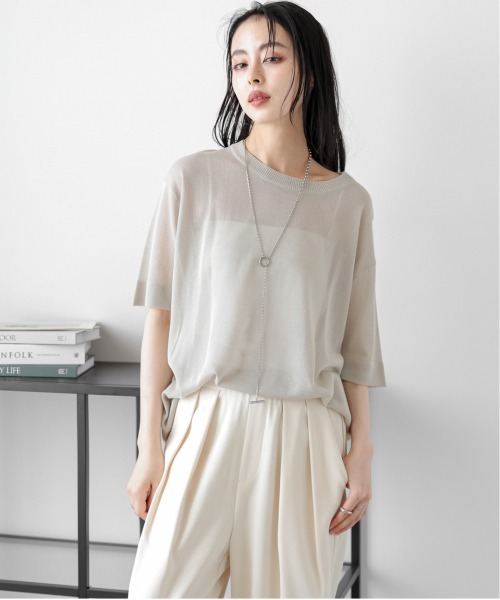 La-gemme(ラジェム)の「【日本製】サマーニットプルオーバー(Tシャツ/カットソー・レディース・ホワイト/ベージュ/スモークピンク/ブラック・フリー)」の3枚目の写真