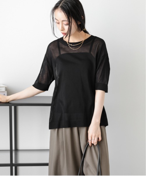 La-gemme(ラジェム)の「【日本製】サマーニットプルオーバー(Tシャツ/カットソー・レディース・ホワイト/ベージュ/スモークピンク/ブラック・フリー)」の2枚目の写真