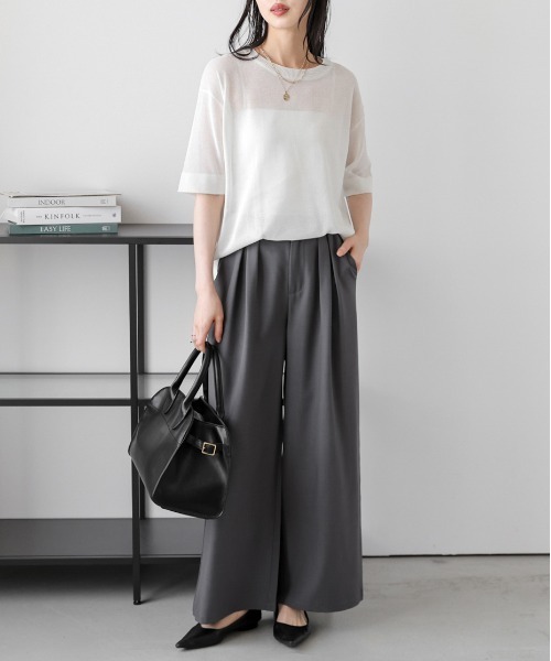 La-gemme(ラジェム)の「【日本製】サマーニットプルオーバー(Tシャツ/カットソー・レディース・ホワイト/ベージュ/スモークピンク/ブラック・フリー)」の5枚目の写真