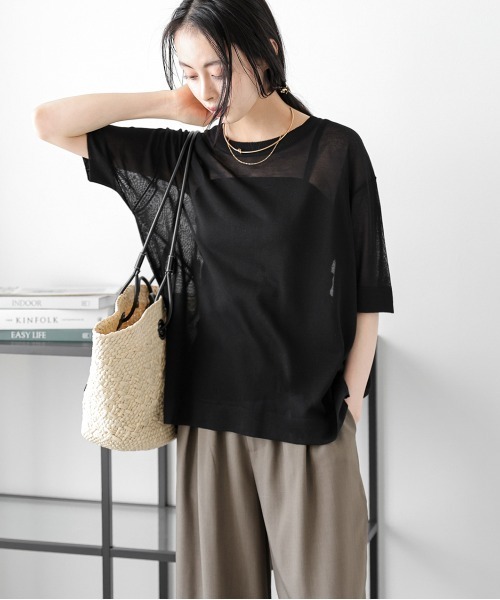 La-gemme(ラジェム)の「【日本製】サマーニットプルオーバー(Tシャツ/カットソー・レディース・ホワイト/ベージュ/スモークピンク/ブラック・フリー)」の11枚目の写真