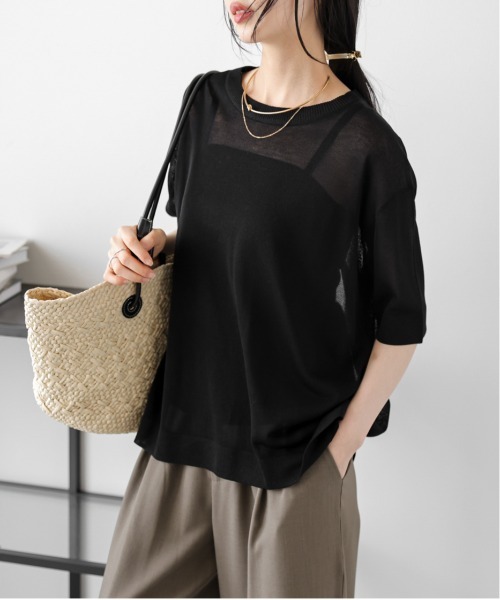 La-gemme(ラジェム)の「【日本製】サマーニットプルオーバー(Tシャツ/カットソー・レディース・ホワイト/ベージュ/スモークピンク/ブラック・フリー)」の12枚目の写真