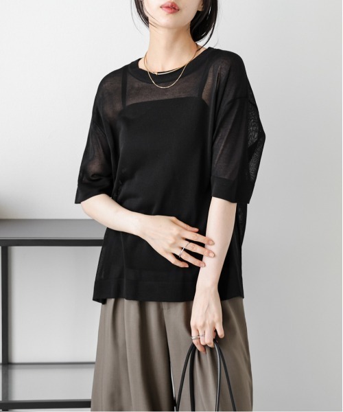 La-gemme(ラジェム)の「【日本製】サマーニットプルオーバー(Tシャツ/カットソー・レディース・ホワイト/ベージュ/スモークピンク/ブラック・フリー)」の13枚目の写真
