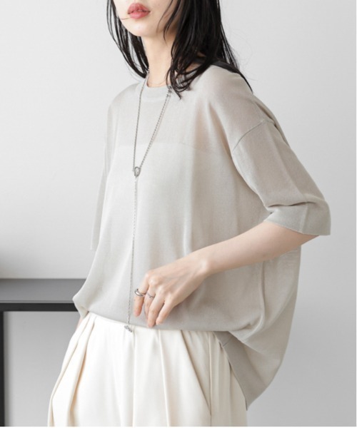 La-gemme(ラジェム)の「【日本製】サマーニットプルオーバー(Tシャツ/カットソー・レディース・ホワイト/ベージュ/スモークピンク/ブラック・フリー)」の17枚目の写真