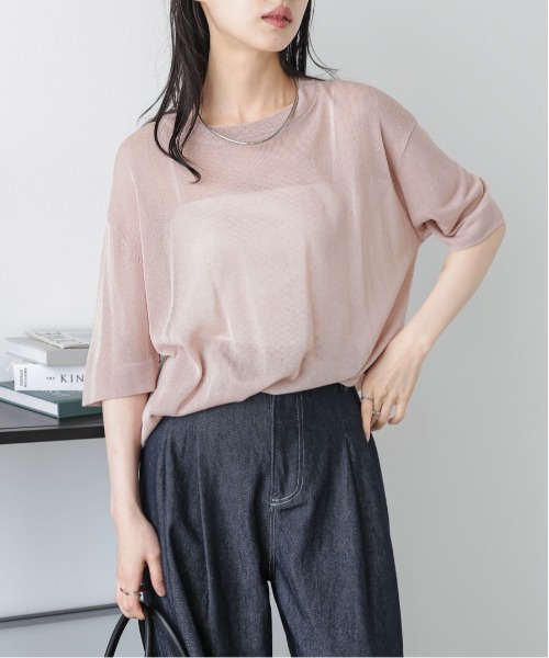 La-gemme(ラジェム)の「【日本製】サマーニットプルオーバー(Tシャツ/カットソー・レディース・ホワイト/ベージュ/スモークピンク/ブラック・フリー)」の19枚目の写真