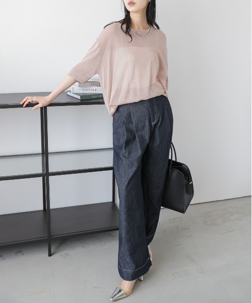 La-gemme(ラジェム)の「【日本製】サマーニットプルオーバー(Tシャツ/カットソー・レディース・ホワイト/ベージュ/スモークピンク/ブラック・フリー)」の20枚目の写真