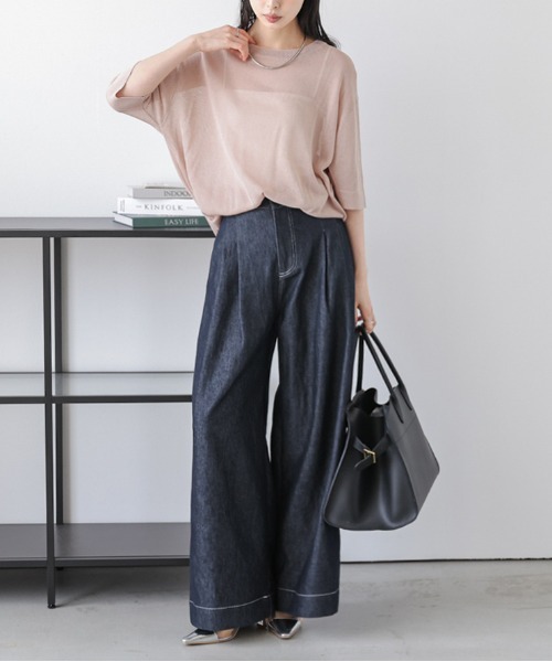 La-gemme(ラジェム)の「【日本製】サマーニットプルオーバー(Tシャツ/カットソー・レディース・ホワイト/ベージュ/スモークピンク/ブラック・フリー)」の21枚目の写真