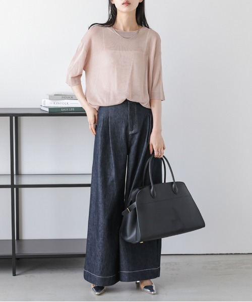 La-gemme(ラジェム)の「【日本製】サマーニットプルオーバー(Tシャツ/カットソー・レディース・ホワイト/ベージュ/スモークピンク/ブラック・フリー)」の22枚目の写真
