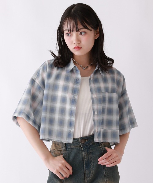 repipi armario(レピピ アルマリオ)の「【接触冷感/UVカット】チェックスパンボイルショートシャツ(シャツ/ブラウス・キッズ・ブルー/ミント/アイボリー・SMALL/MEDIUM/LARGE)」の3枚目の写真