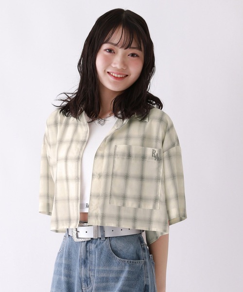 repipi armario(レピピ アルマリオ)の「【接触冷感/UVカット】チェックスパンボイルショートシャツ(シャツ/ブラウス・キッズ・ブルー/ミント/アイボリー・SMALL/MEDIUM/LARGE)」の1枚目の写真